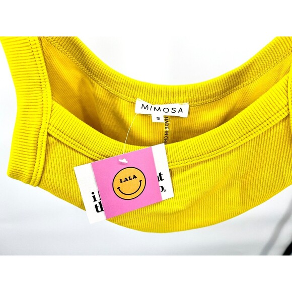 Women's Top - Mimosa Ribbed Cropped Tank Top Yellow Stretchy Round Size Small - Picture 8 of 9